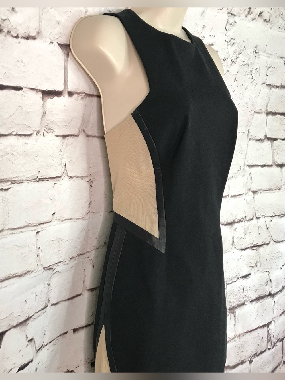 RAG & BONE Piper Leather Trim Mesh Panels Mini Sheath Dress Black and Tan Size 2 - Picture 15 of 16